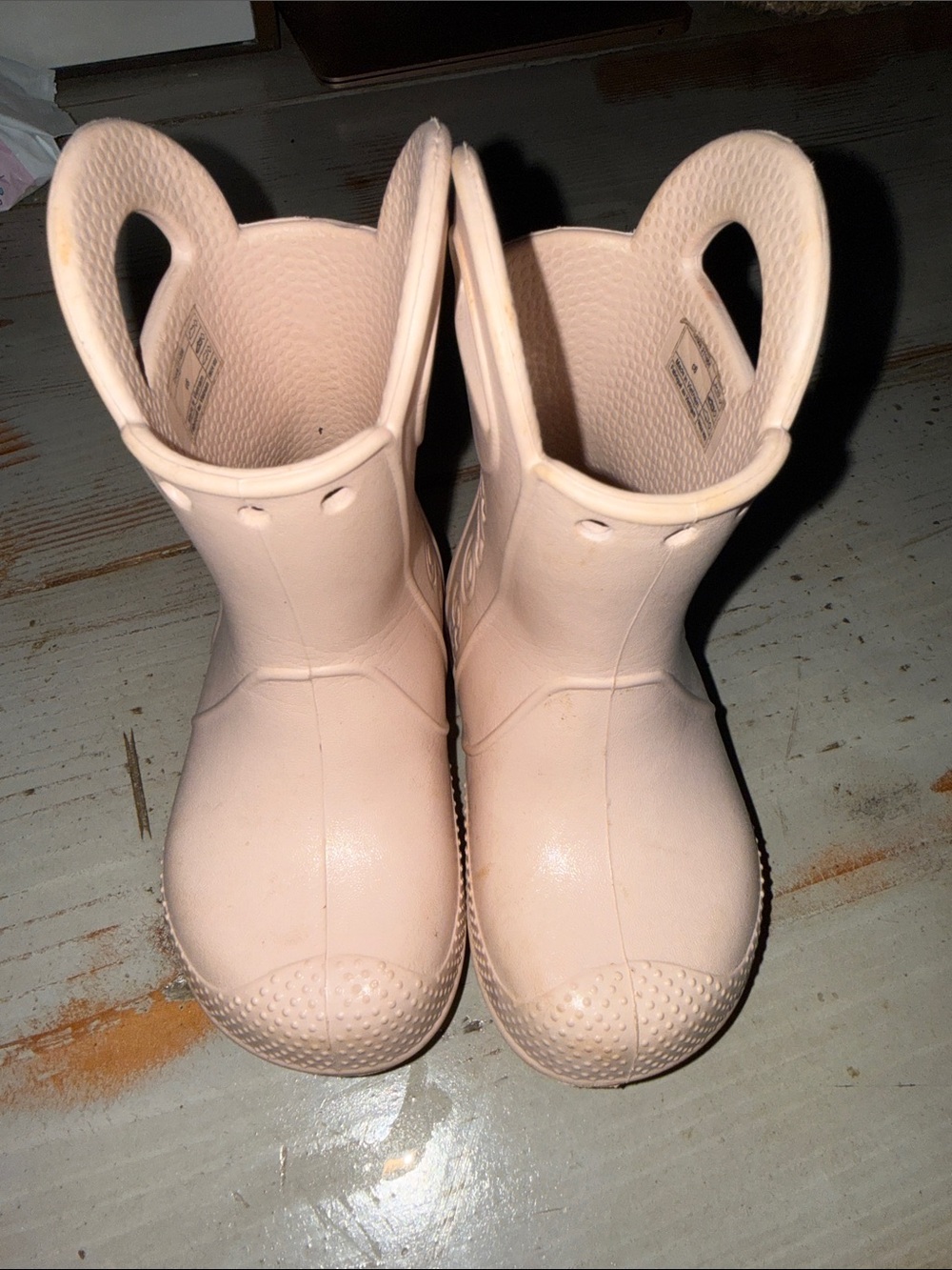 CROCS Toddler Light Pink Rain Boots with Easy-Pull Handles